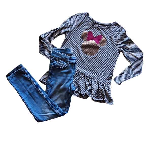 Disney Minnie Mouse Top and Jordache Skinny Jeans Size 7 Set Girls Longsleeve - Picture 1 of 13